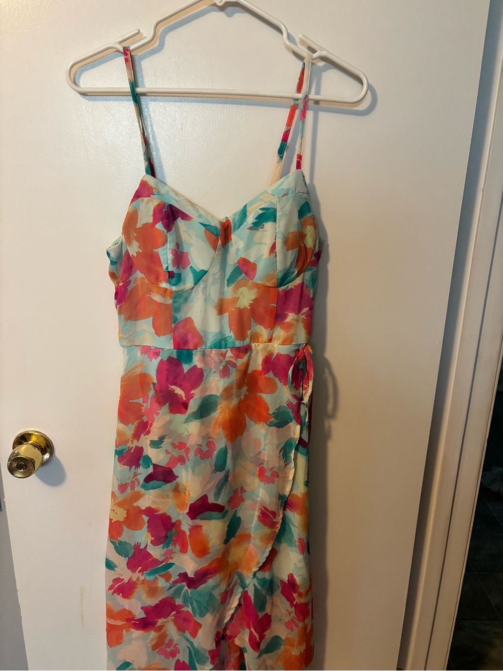 Floral Spaghetti‑Strap Summer Wrap Glam Evening Maxi Dress Large